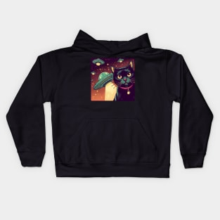 Retro cat selfie with UFO Kids Hoodie